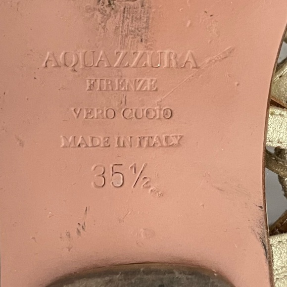 Aquazzura Gold Metallic Leather Lace Up Lattice Gladiator Flat Sandal 5.5 - Picture 2 of 7